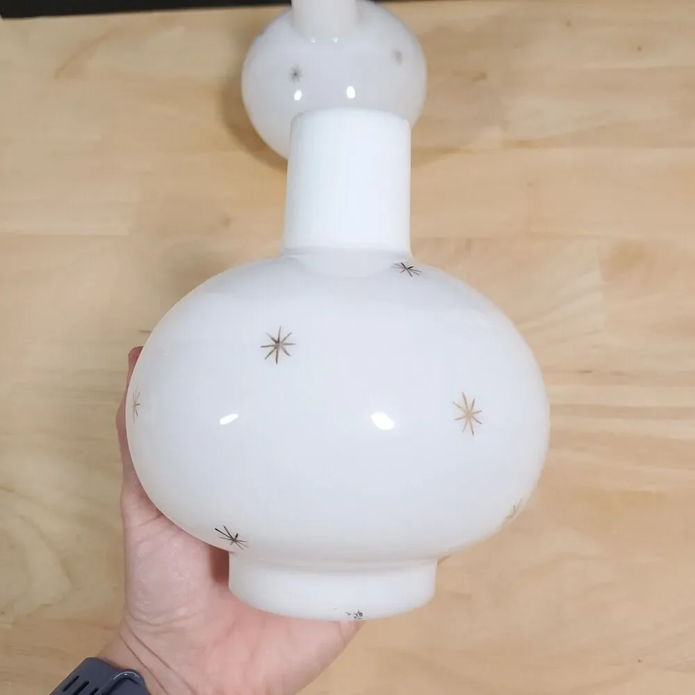 Pair of Milk Glass Atomic Star Pattern Gas Funnel Style Lamp Shades MCM Set 2